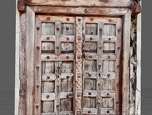 3D Ancient doors of house  boundary with iron handle model