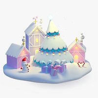Cartoon Christmas Tree with City