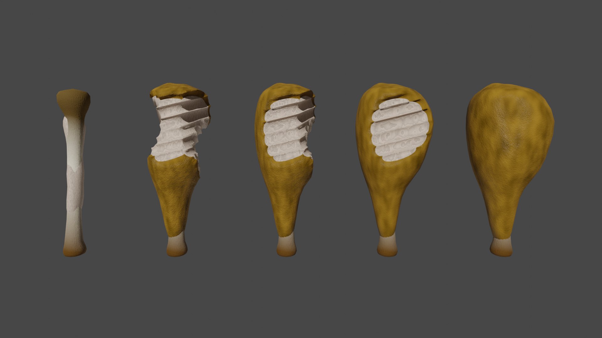 Chicken Leg Eaten At Stages- Low Poly 3D Model - TurboSquid 1963517