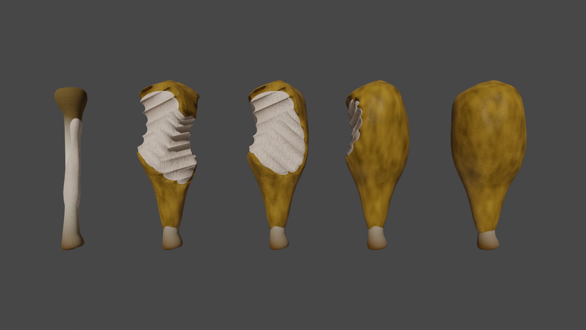 Chicken Leg Eaten At Stages- Low Poly 3D Model - TurboSquid 1963517