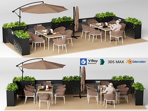 3D Outdoor cafe   restaurant terrace seating area
