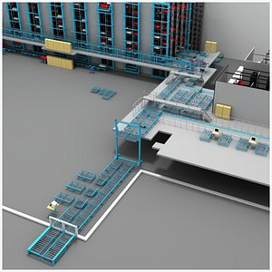 3D model warehouse conveyors cranes