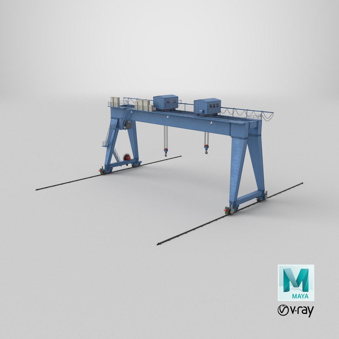 Rail Mounted Double Girder Gantry Crane Blue Simplified model https://p.turbosquid.com/ts-thumb/yQ/qNbxi2/KG/stemcell_maya_vray_render/png/1767040915/1920x1080/fit_q87/e22c69f02a45ad792753f09e9f1c974faf24e337/stemcell_maya_vray_render.jpg
