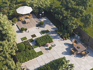 3D Dual Leisure Deck Modern Geometric Patch Villa Backyard Landscape 3D Model
