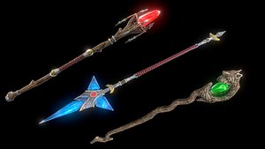 Stylized Magic Wands - Staffs Set Low Poly