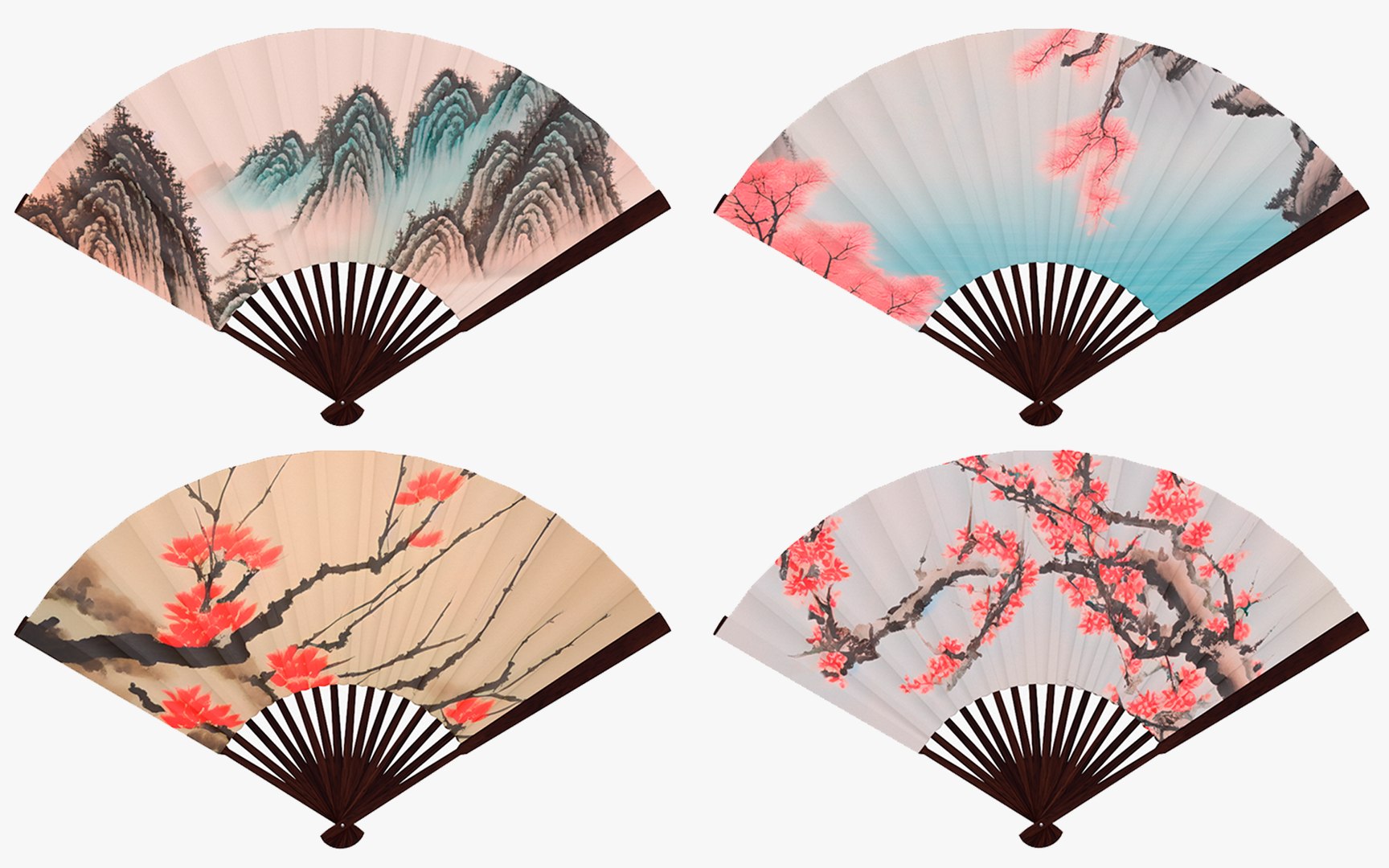 3D Traditional Folding Fans Collection Model - TurboSquid 2142405