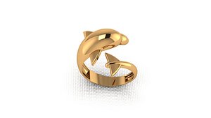 A golden ring in the shape of a dolphin 3D print model 3D model