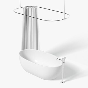 Opened Shower Curtain with Bath Interior Elements