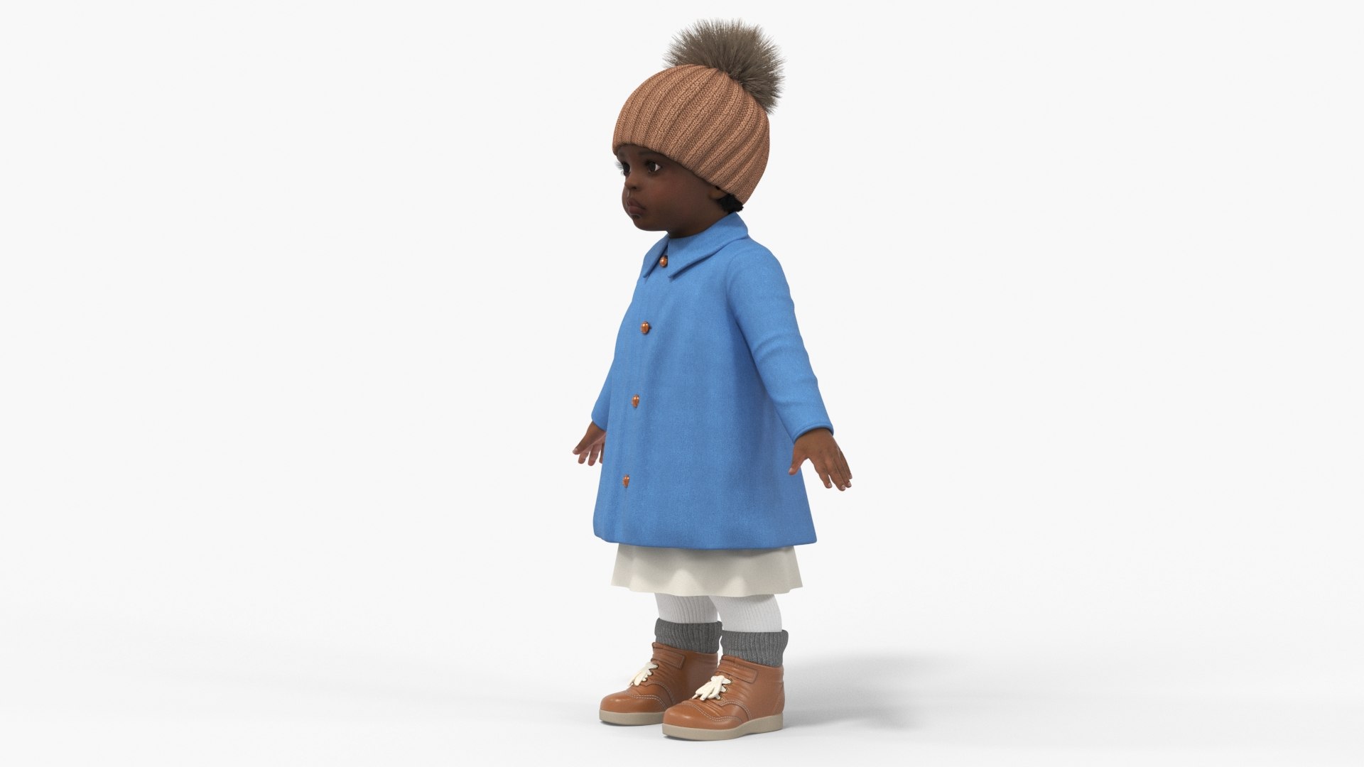 Black Baby Girl Light Skin Outdoor Style A-Pose 3D model preview