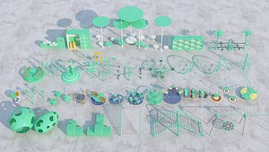 Children Playground Equipment Set Seesaw Swing Spring Rider Talk Tube 3D