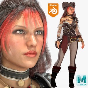 3D model Realistic Rigged Western Soldier Girl Character 3D Model