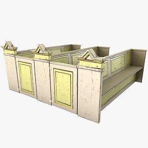 3D Medieval Church Benches White Yellow - PBR