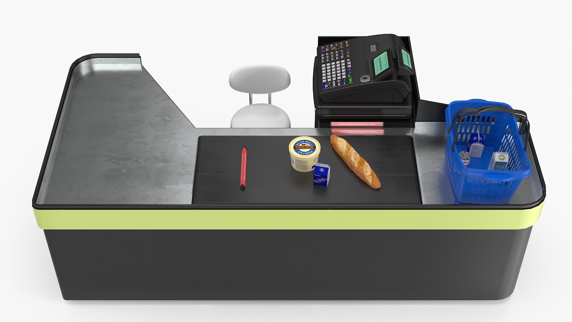 Retail Checkout With Groceries And Divider Bar 3D Model - TurboSquid ...
