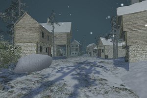 3d snowy village snow model