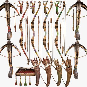 Medieval Weapons Pack Bow Crossbow Slingshot Dart 3D