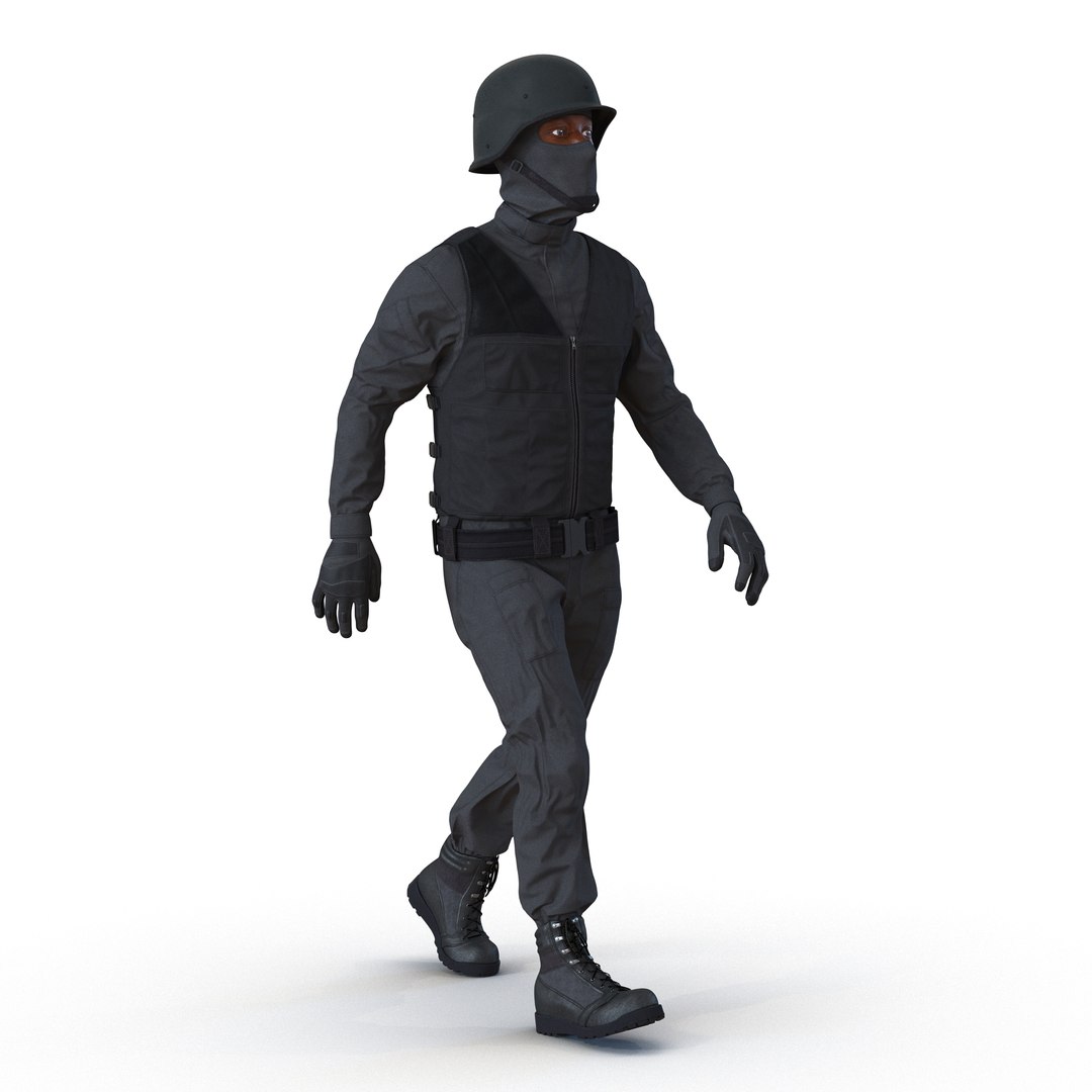 SWAT Man Afro American Rigged 3 3D Model 3D model preview