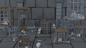 Low-poly cartoon fantasy prison dungeon 3D model