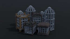 Low-poly cartoon fantasy prison dungeon 3D model