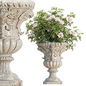 Classic Ornamental Planter with Roses Vol 335 3D model