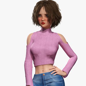 3D Casual Young Woman 3D Character in Summer Outfit Streetwear model