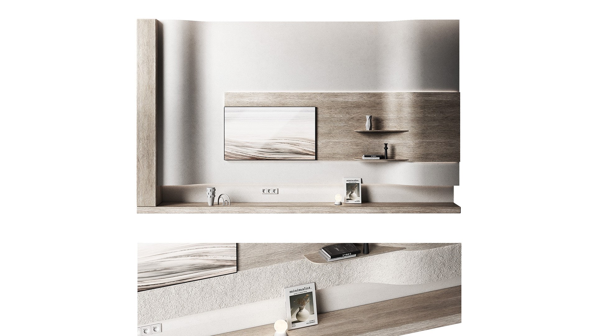 3D Tv Wall Kit Modern Minimal Wood Glowing Screen Rough And Clean ...