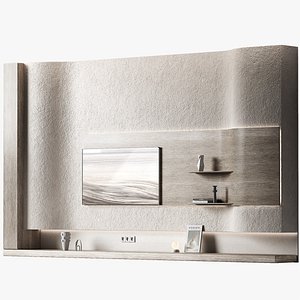 3D Tv wall kit Modern minimal wood Glowing screen Rough and clean material option model