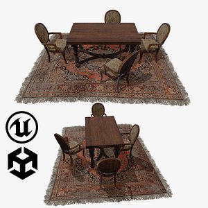 3D table with chairs 3d model for unity