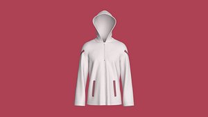 3D model Men Quarter-Zip Hoodie With Pockets