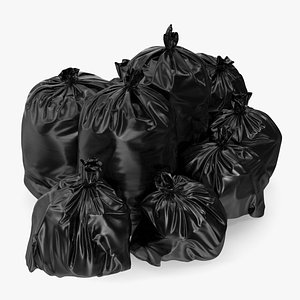 3D model Tied Closed Black Plastic Rubbish Bags