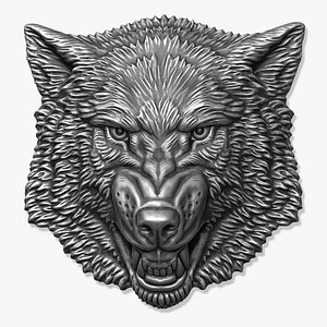 angry wolf relief face 3D model