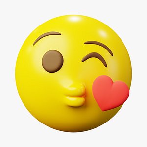 Blow a Kiss Emoticon Emoji or Smiley 3D