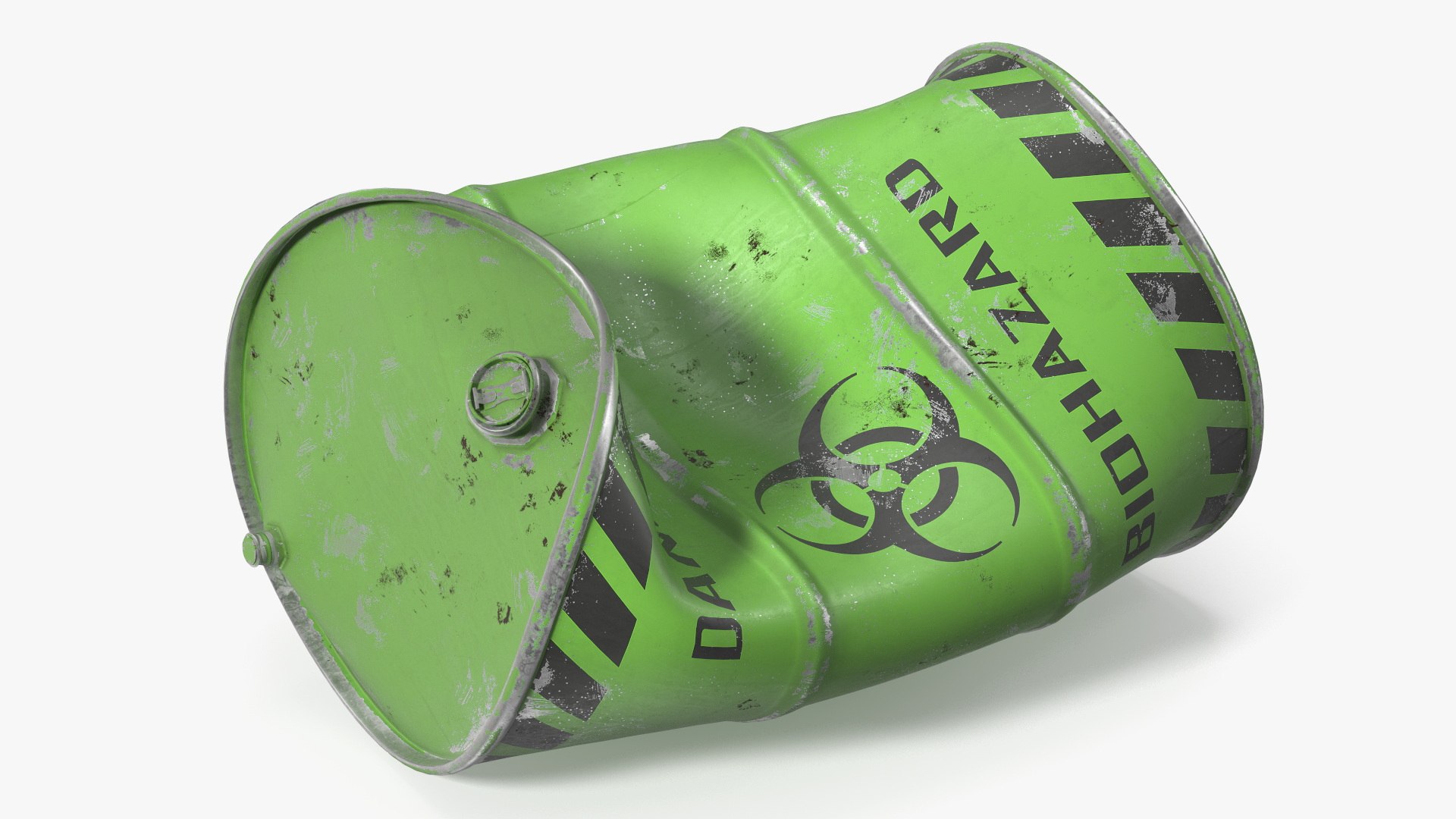 Biohazard Waste Barrel Crushed Green 3D model preview