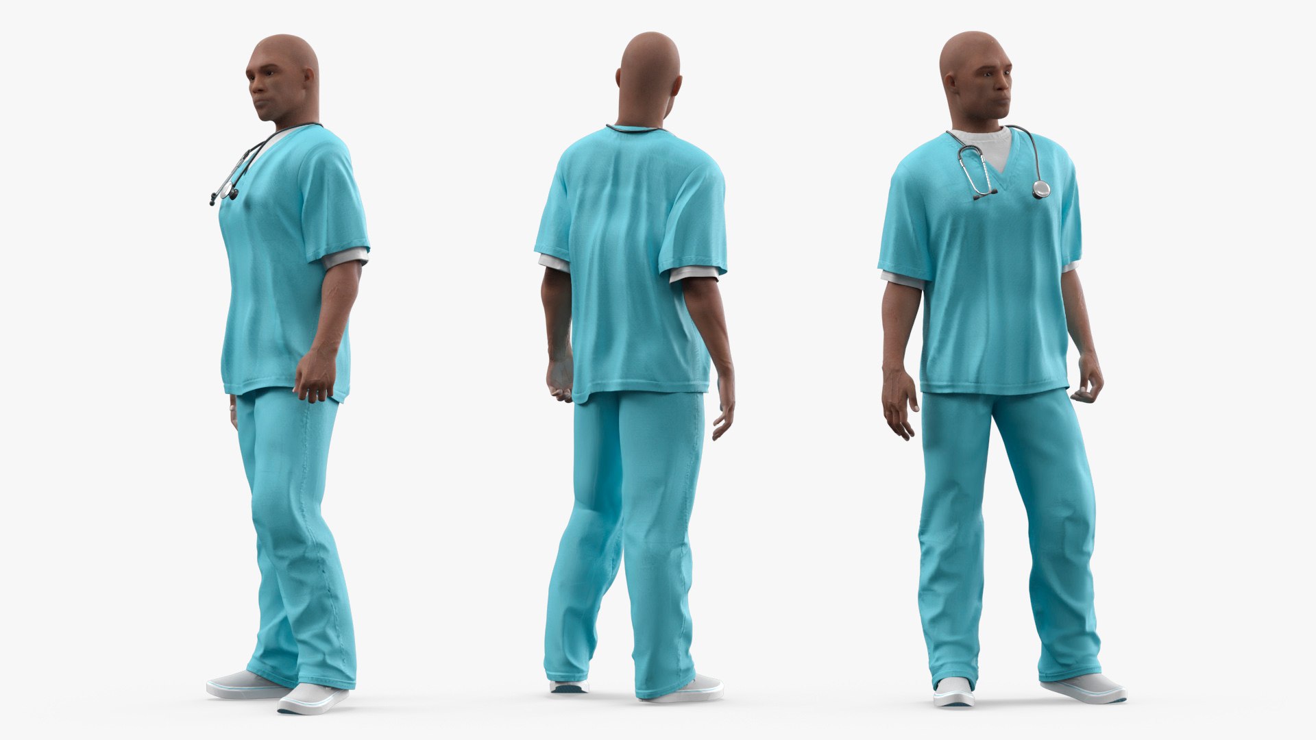 Black Health Care Worker in Overalls Rigged for Cinema 4D 3D model preview