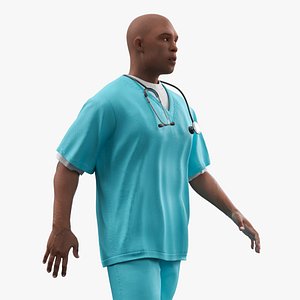 Black Health Care Worker in Overalls Rigged for Cinema 4D model