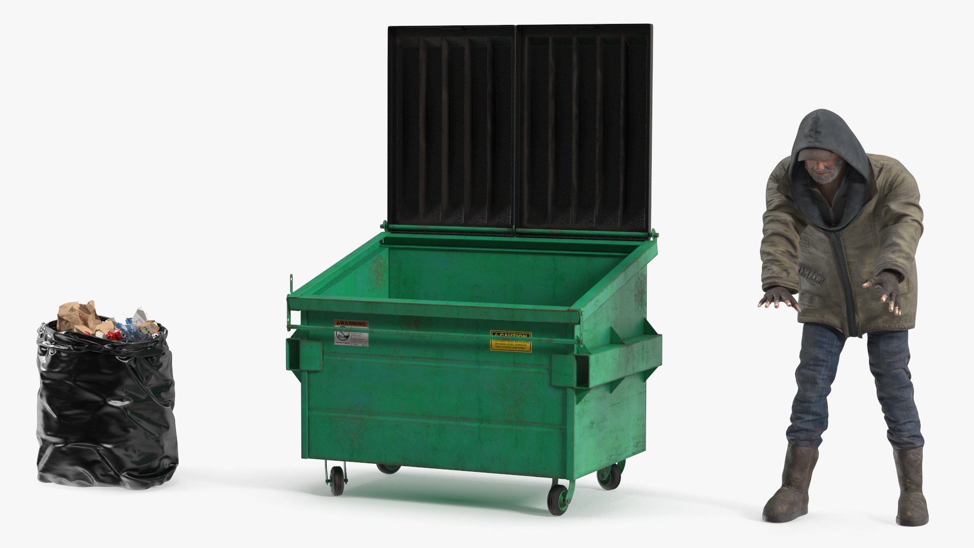 Homeless Man Digs Through Dumpster 3D https://p.turbosquid.com/ts-thumb/yU/Xvqwzx/pN/homelessmandigsthroughdumpster3dmodel009/jpg/1726756272/1920x1080/fit_q87/624cc55292f0c76b35ac098398d1f28147a79ad2/homelessmandigsthroughdumpster3dmodel009.jpg