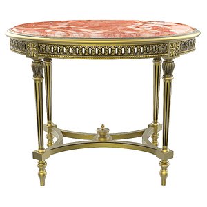 3D French Louis XVI style oval table carved gilt wood with marble top model