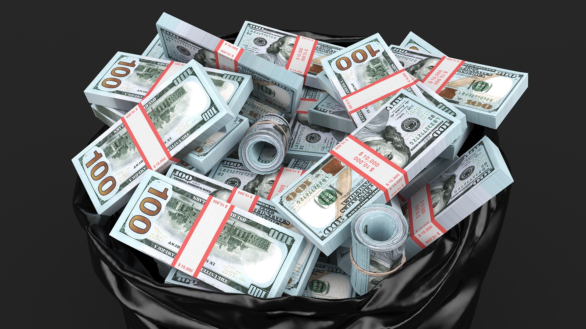 3D Trash Bag Full of Money https://p.turbosquid.com/ts-thumb/yV/LBzHFE/1K/trashbagfullofmoney3dsmodel008/jpg/1679488604/1920x1080/fit_q87/690c631684d1b1f53a140ff9e4ae4b3df920d00e/trashbagfullofmoney3dsmodel008.jpg