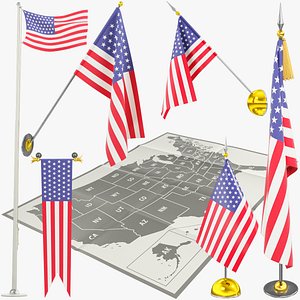 3D model American Flags and Map Collection V1
