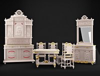Set of an antiquarian classical Breton dining room furniture.