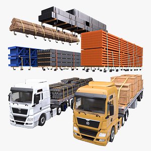 Heavy Truck 04 Flatbed Load Trailer All PBR Unity UE Textures