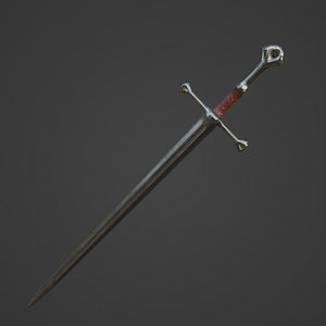 3D Silver Sword PBR game ready low-poly 3d model