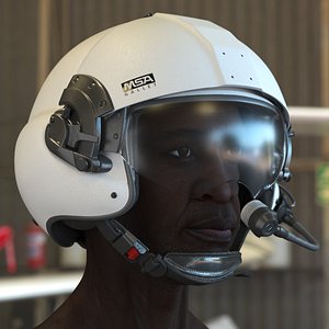 Aviation Safety Helmet MSA Gallet with Headset on Head 3D model