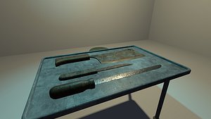 Low Poly Stool and Small Table With Knifes 3D model