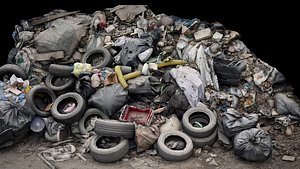 3D debris mixed trash pile front-part photogrammetry model