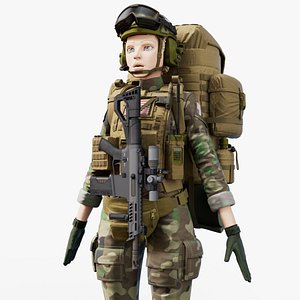 Modular Stylized Cartoon Heroine Woman Female Soldier model
