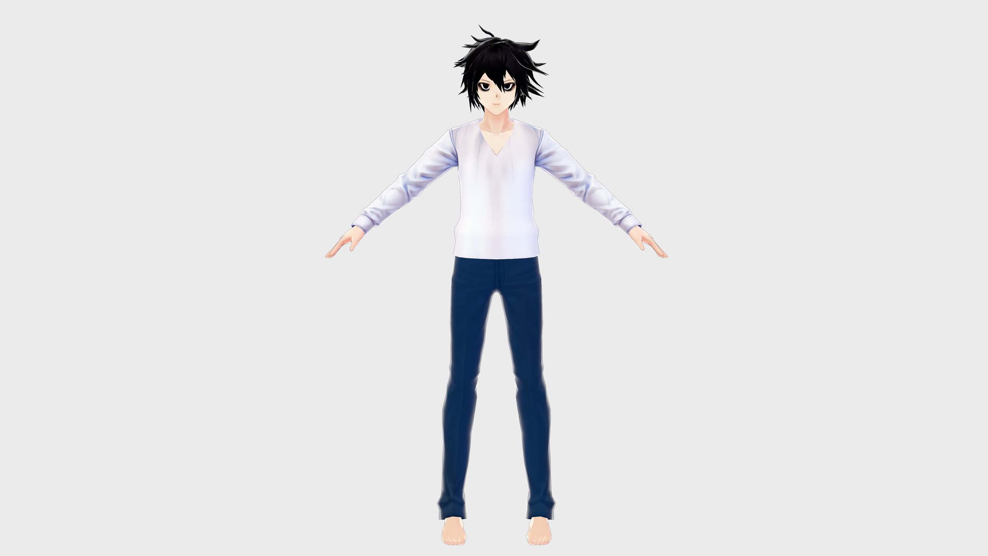 L 3D MODEL DEATH NOTE CHARACTER ANIME FANTASY T-POSE SHAPE KEYS Low ...