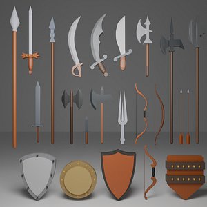 Low Poly Medieval Weapons Pack  Game Ready  3D Printable