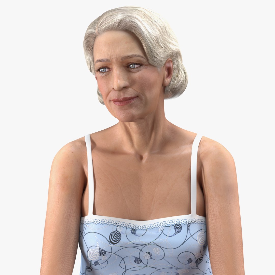 Elderly Woman in Pijama Rigged for Maya 3D model preview