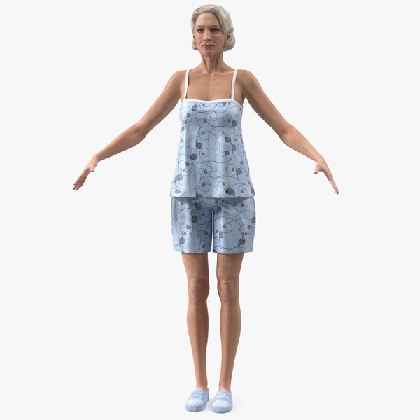 3D elderly woman pijama rigged