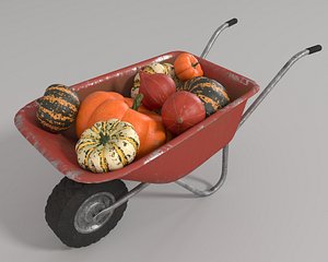 Wheelbarrow with pumpkins 3D model